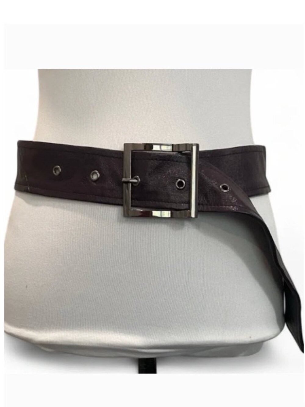 Purple Leather Belt Silver Square Buckle Wide Waist Cinch S/M